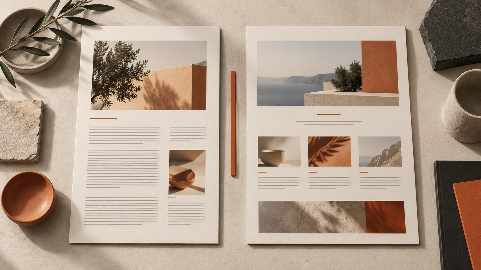 An editorial article layout beside a modular website layout