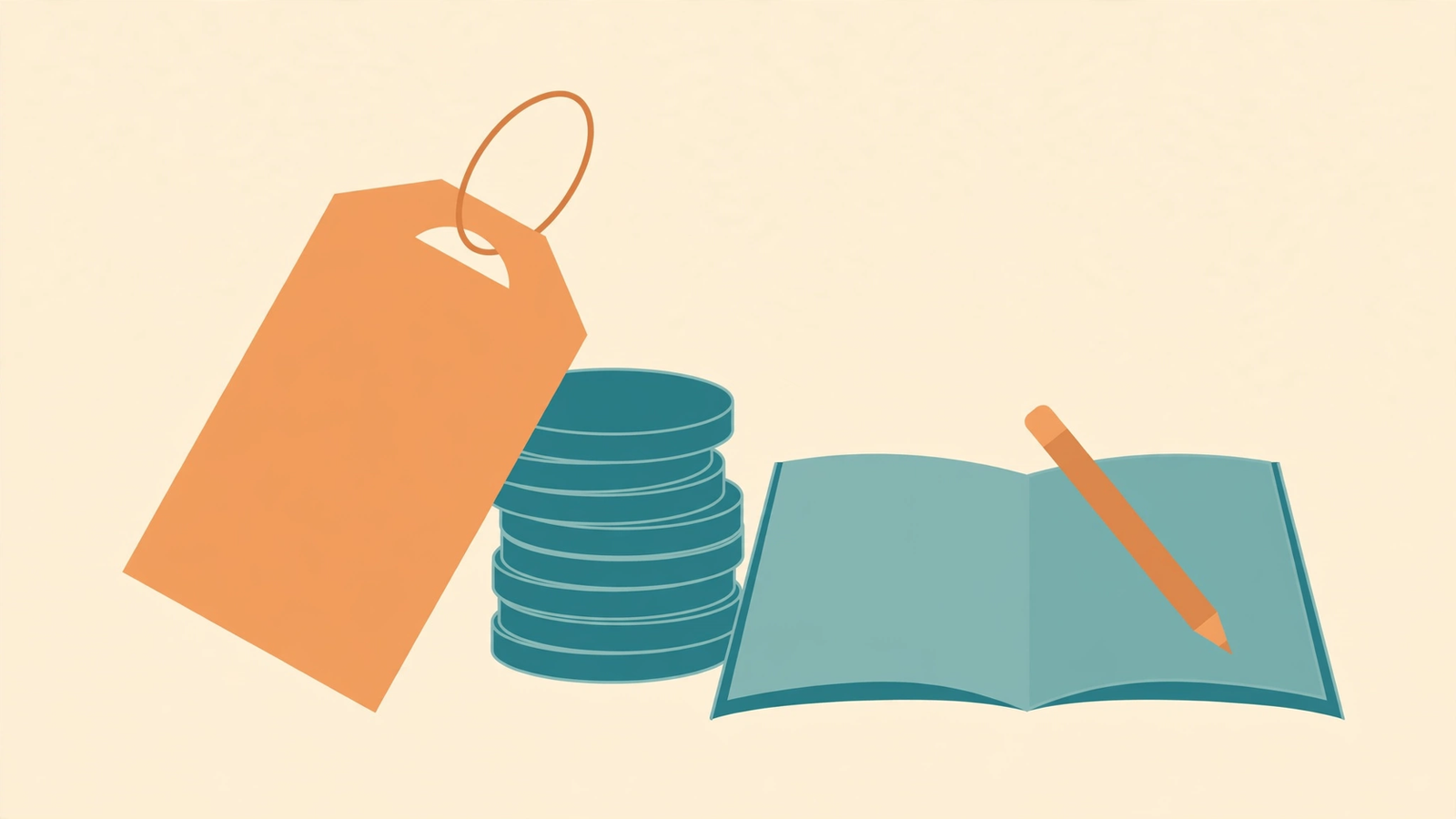 A price tag, coins and an open document