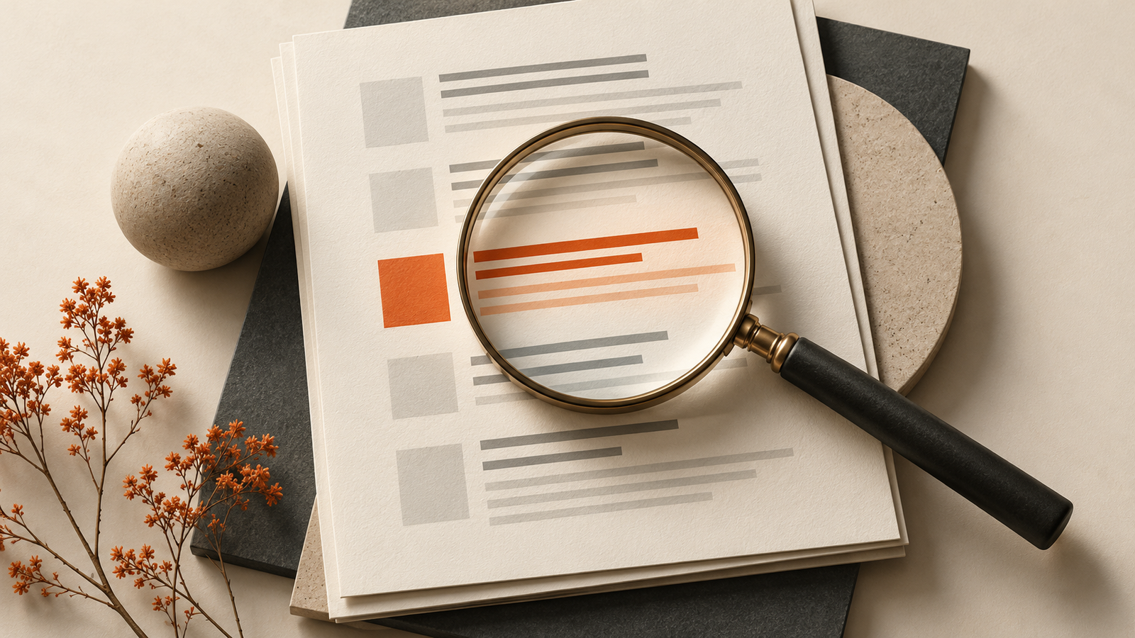A magnifying glass focusing on an abstract search result